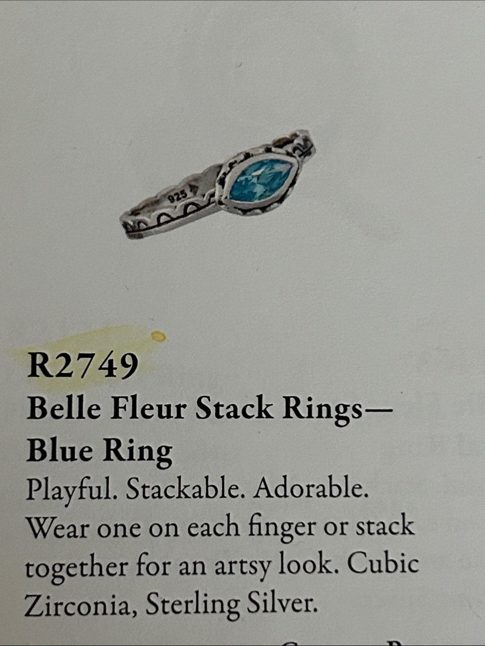 Silpada R2749 Belle Fleur Stack Rings - Blue Ring - Picture 3 of 3